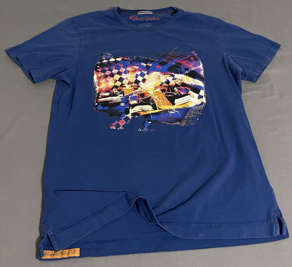Robert Graham Douvier Racing Graphic Tee Mens L Blue F1 Car Hidden Silhouette